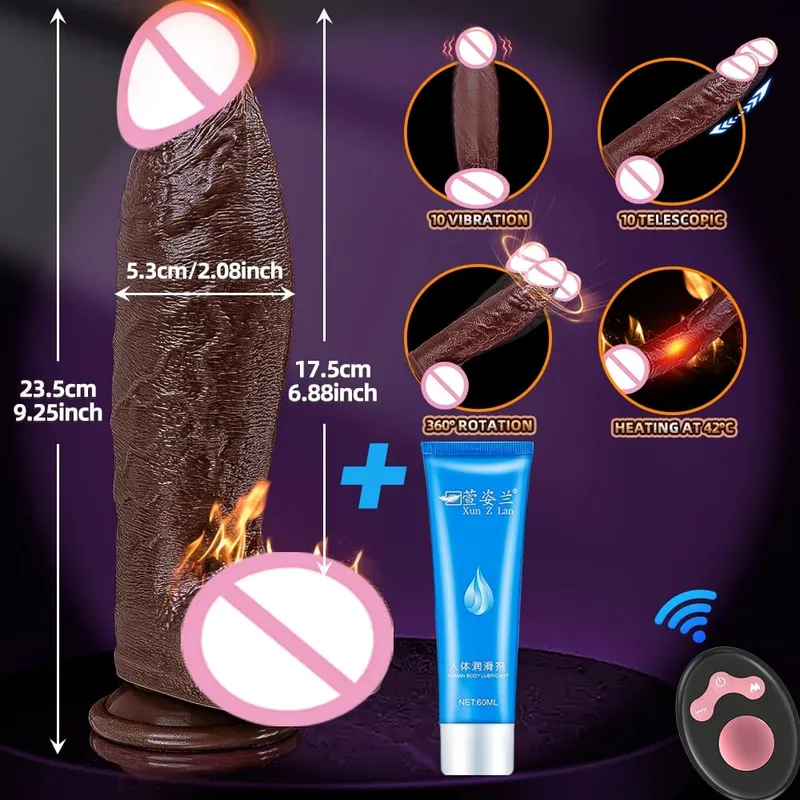 Vibrador realista vibrador telescópico aquecimento pênis controle remoto galo empurrando pau grande masturbação para mulheres brinquedos sexuais adultos