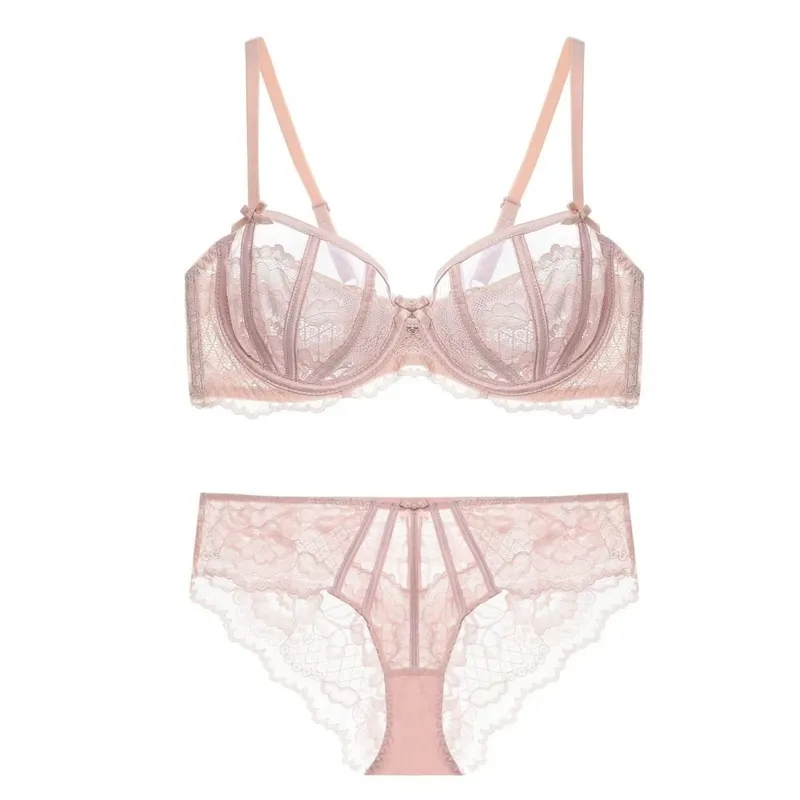 Beautiful Embroidered Floral Lingerie Set With Lined Comfortable Bra And Underwear Wired Bra And Panties For Outerwear Daily