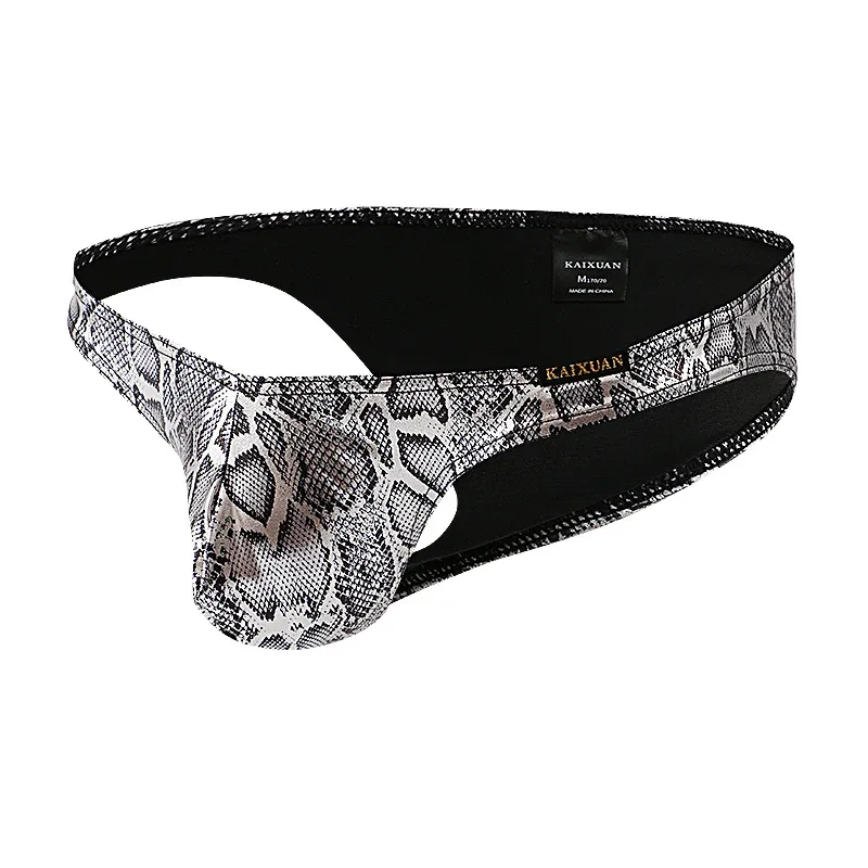 Cuecas masculinas estampadas de pele de cobra com bolsa de protuberância sexy cueca de biquíni confortável da marca WANGJIANG