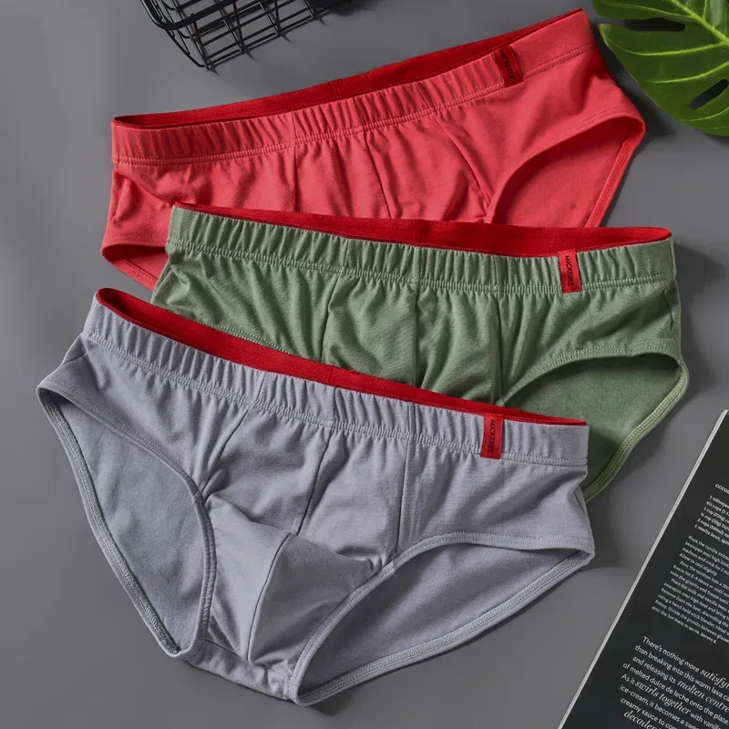 Men Briefs Solid Color Cotton Youth Briefs Waist Comfortable Sexy Explosion Trend Breathable Underwear Sissy Panties