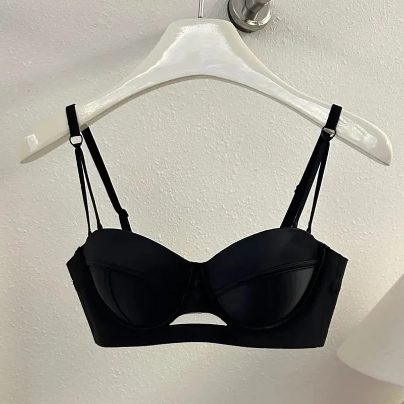 Conjunto de sutiã sem alças com copo AA, meia xícara fixa, lingerie com elevador embutido, push up, roupa íntima conversível, push up, roupa íntima conversível