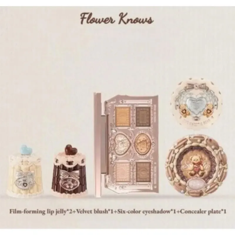 Flower Knowledge Querida Urso Biscoitos Maquiagem Lip Glaze Blush Sombra Corretivo Conjunto de 5 peças