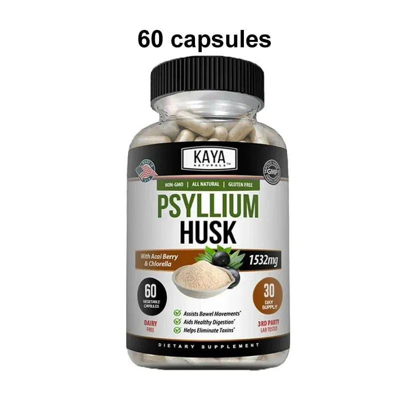 Psyllium Husk Capsules - 1532 Mg - Enriched with Ginger Root and Aloe Vera To Support Bowel Digestive and Detoxification Health