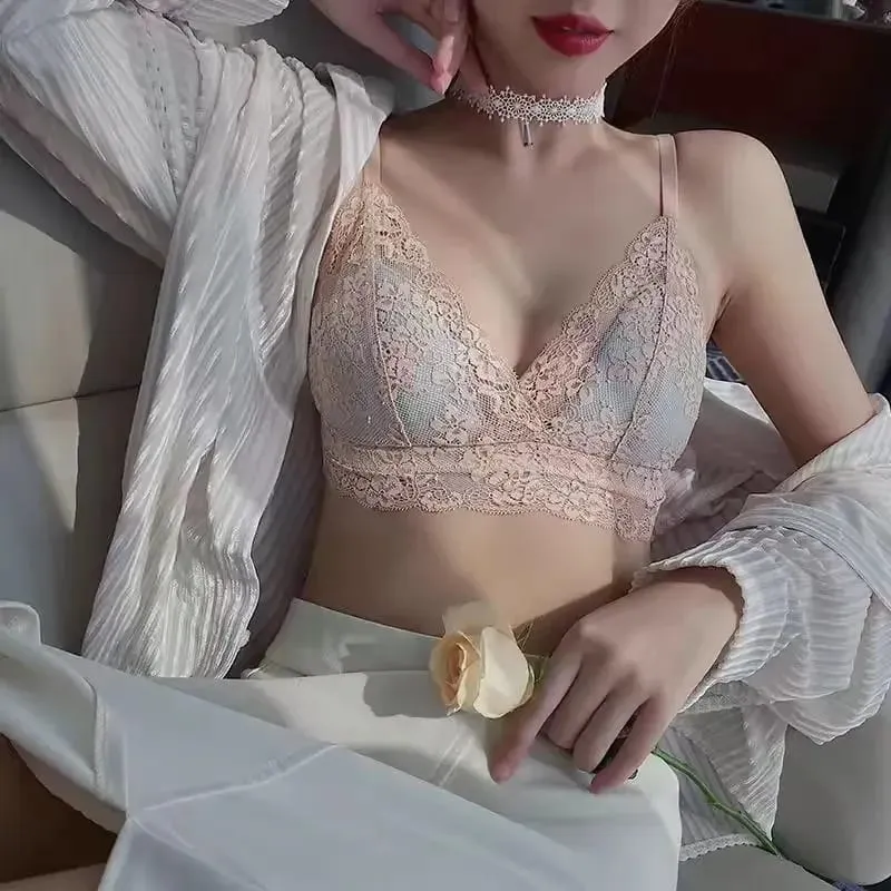 Lace Summer Ultra-thin Bra Underwear Women's Rabbit Ear Triangular Cup Bra Set