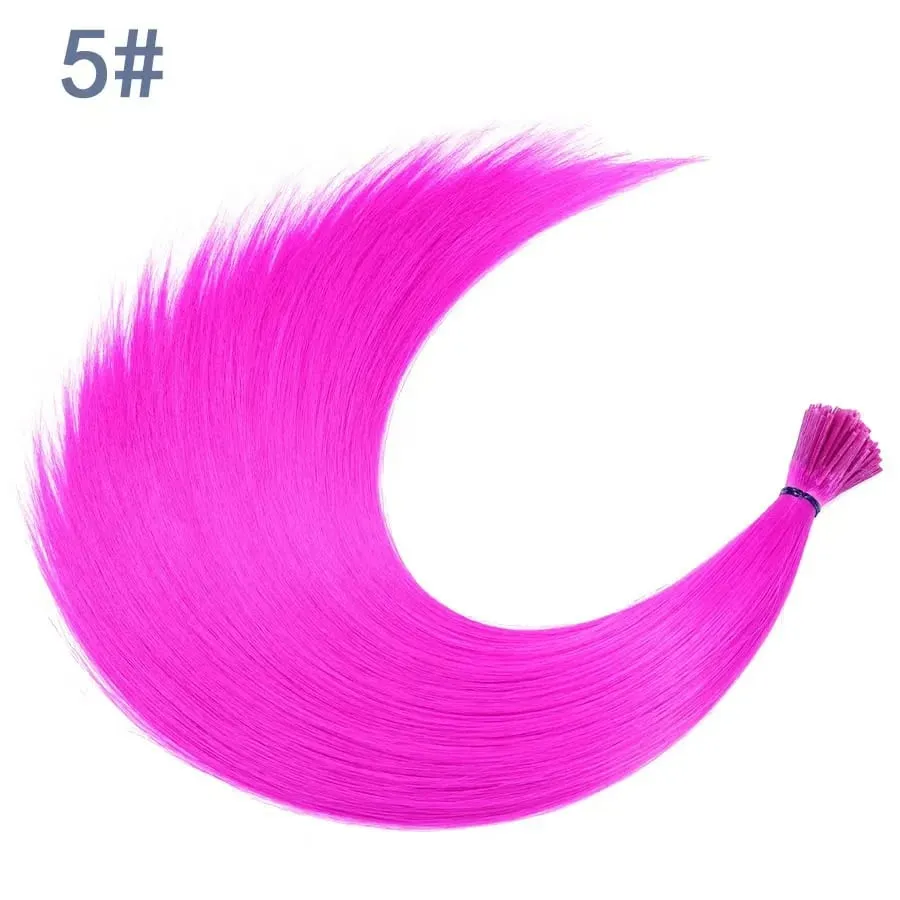 Kit de extensões de cabelo sintético arco-íris de 20 polegadas, 10 peças, extensões i-tip coloridas com micro contas, agulha de gancho para mulheres, crianças, cosplay