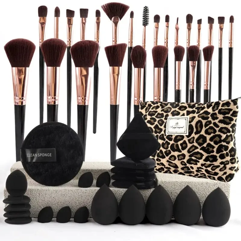 Professional Makeup Brushes Set for Foundation Eyeshadow Highlighter Blush Concealer Powder Cosmetic Tools with Sponges Kit