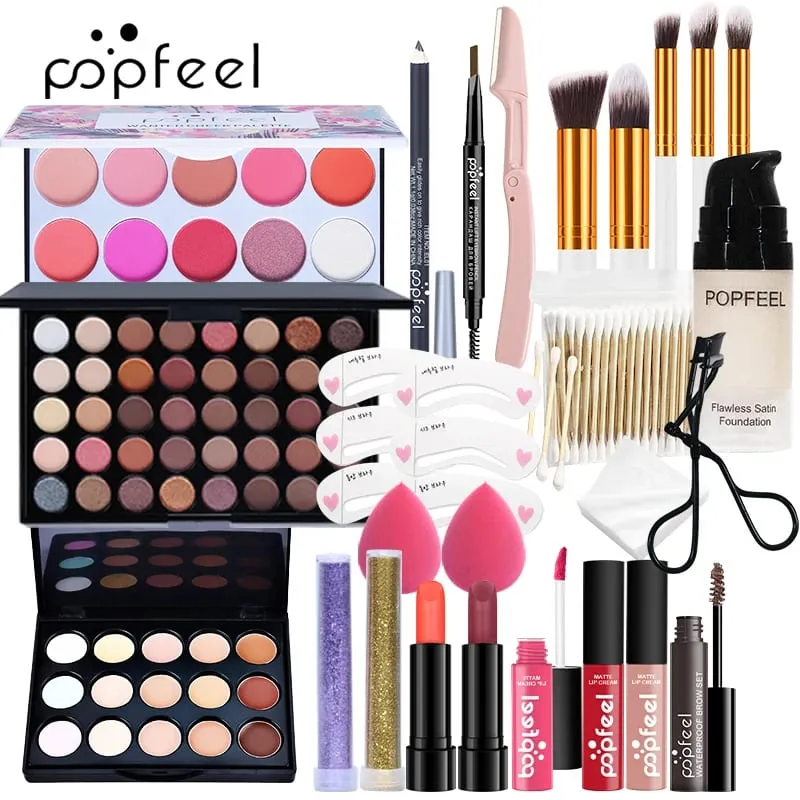 Kit de maquiagem tudo-em-um com 3 opções de conjunto de cosméticos para rosto inteiro, presente para iniciantes para mulheres