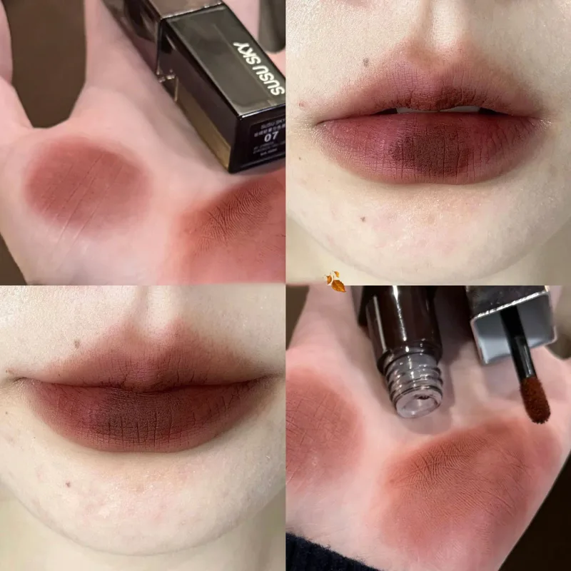 Waterproof Punk Gothic Matte Black Lipstick Purple Lipgloss Makeup Mousse Lip Mud Dark Red Brown Lipstick Non-stick Cup Lip Tint