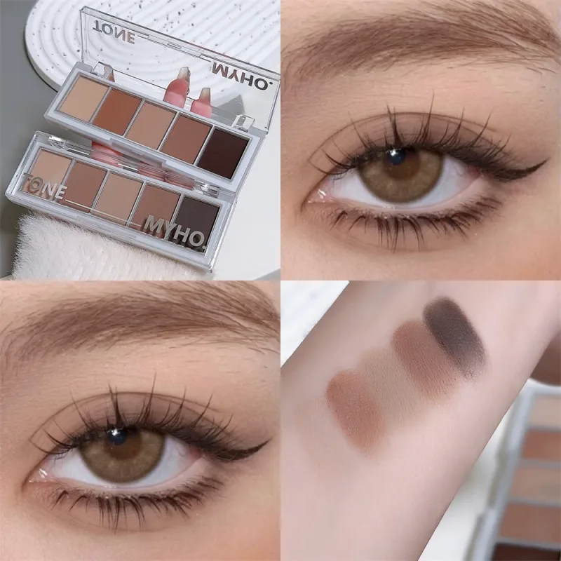 Paleta de sombras de 5 cores, fosca, marrom natural, portátil, bronzeadores, contorno cosmético, sombra de olhos, cor da terra, paleta de maquiagem