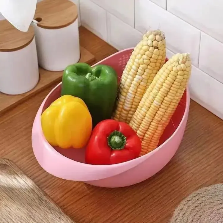 1pc - Plastic Drain Basket Filter Rice Bowl Drain Basket Fruit Bowl Laundry Basket Handle Home Kitchen Organizer