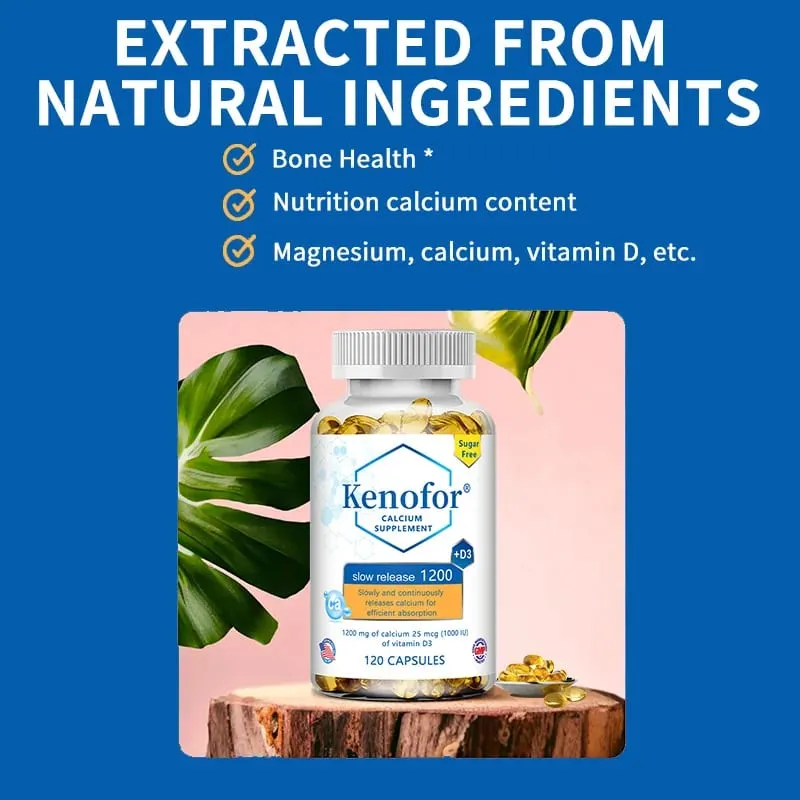 Suplemento de cálcio de liberação sustentada de 1200 mg com vitamina D3 para apoiar os ossos musculares e a saúde digestiva