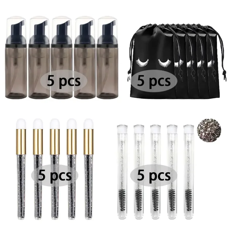 60ml recarregável vazio bomba de plástico garrafa lash extensão kit limpeza haste longa escova lash modelador poeira tubo eva saco armazenamento ferramentas
