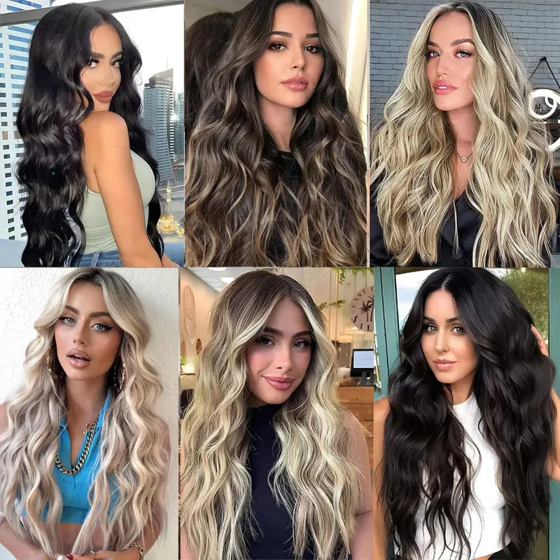 Synthetic 4 Clips Invisible Wire Hair Extensions Long Wavy Natural Fish Line One Piece False Hairpiece Hair Extension For Women