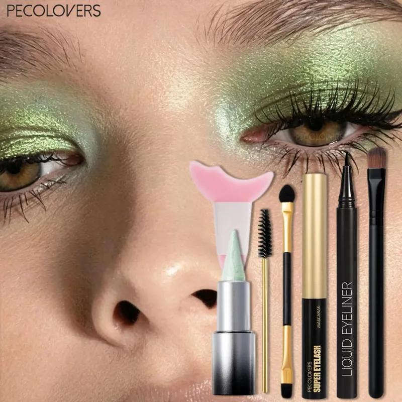 7 Pcs Eye Makeup Products - Siren Eyes Eye Makeup Set Blendable Green Shimmer Long Lasting Festival Eye Makeup Halloween Makeup