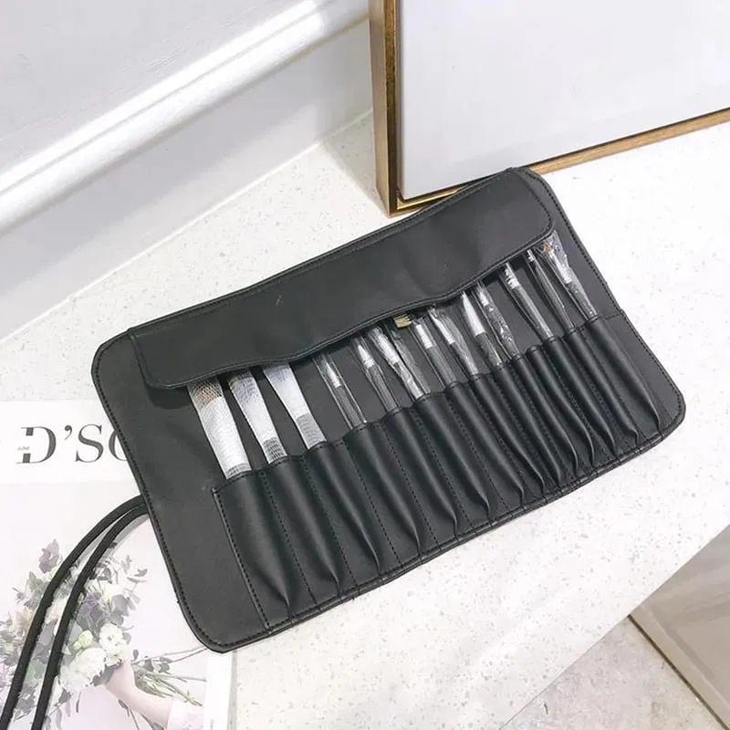 Bolsa de pincel de maquiagem com 12/14/18 buracos, estojo funcional de cosméticos para viagem, protetor de pincéis de maquiagem, ferramenta de bolsa de rolamento