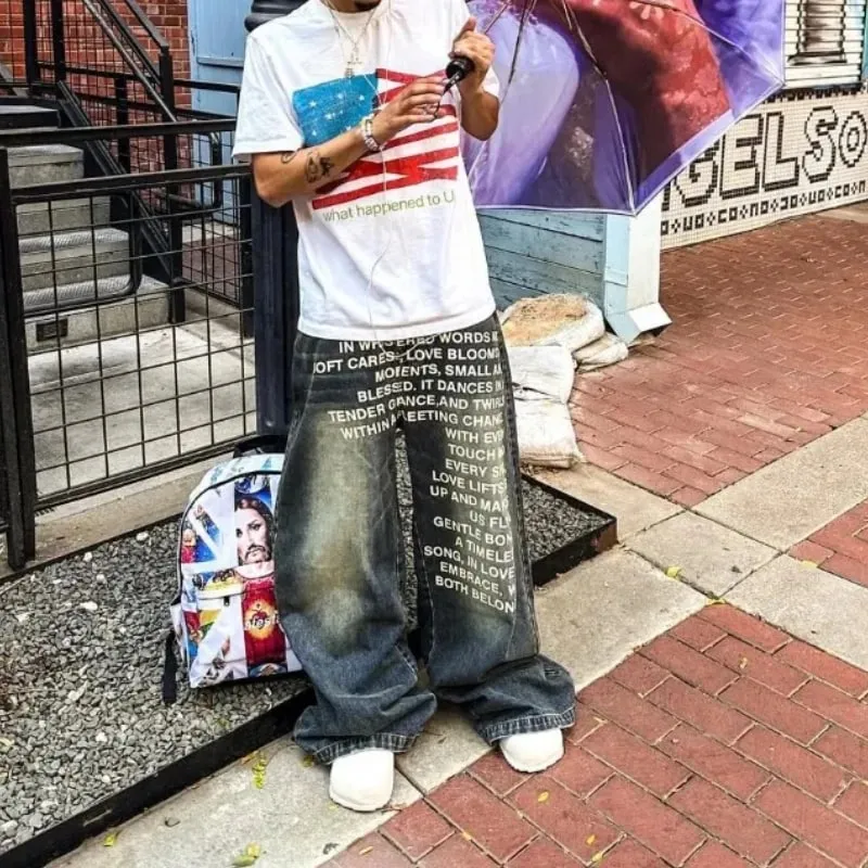 Americano retro estampado alfabeto masculino jeans personalizado roupas de rua y2k goth moda masculina e feminina calças casuais