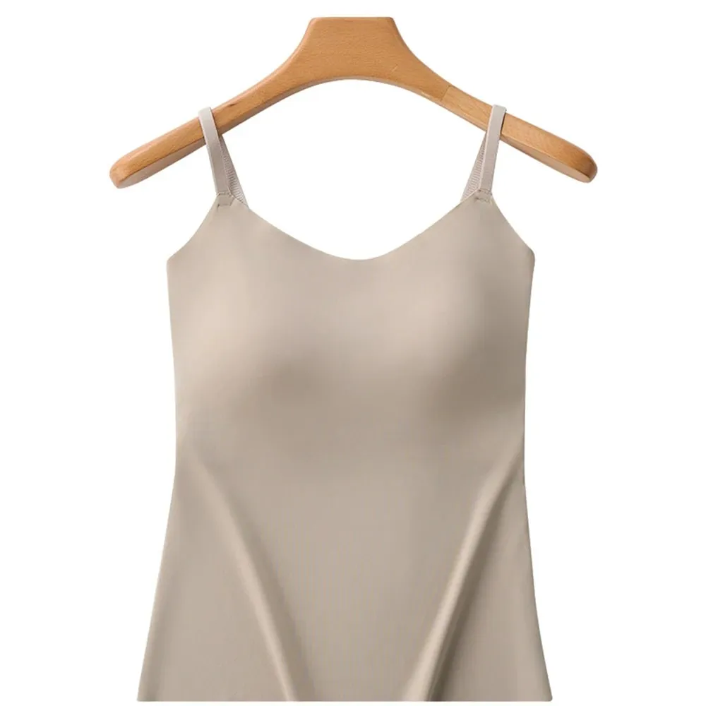 Sutiã embutido regata cami ajustável alça espaguete gola em u acolchoada suporte de busto modelador sem costura slim colete de roupa íntima