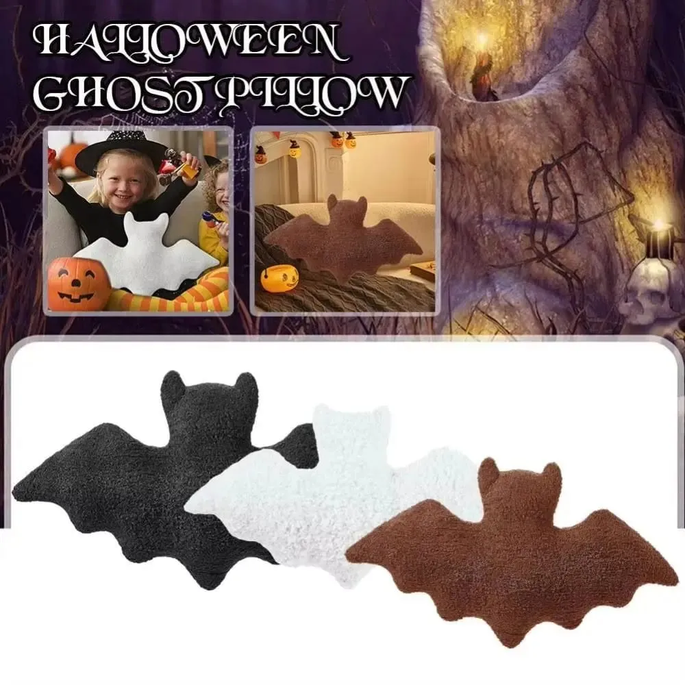 Halloween Material Bat Pillow Halloween Theme Black White Brown Bat Modeling Pillow Soft Fabric Gothic Bat For