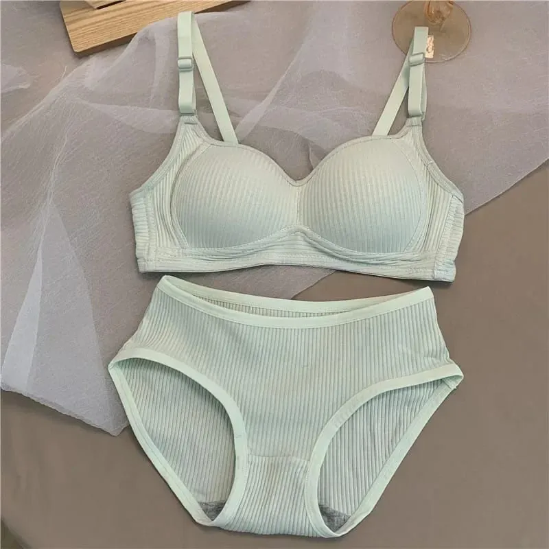 Mulheres conjuntos de sutiã sem costura calcinha + sutiã sem fio 2 pçs terno cor sólida bralette lingerie sexy sutiã de algodão feminino conjunto