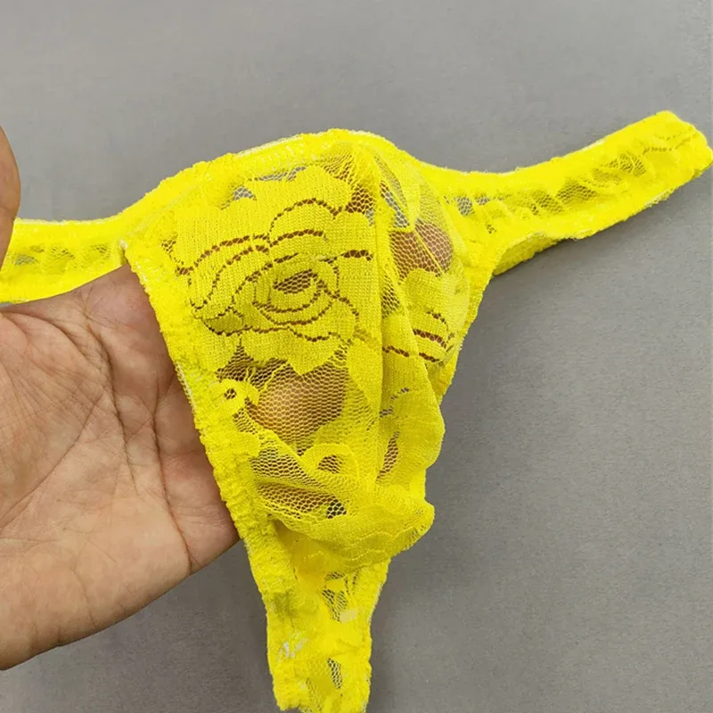 Lace Floral Sexy Men's Underwear Solid Hollow Perspective Thong Comfort Bugle Enhance Sissy G-String Gay Low Rise T-back Panties