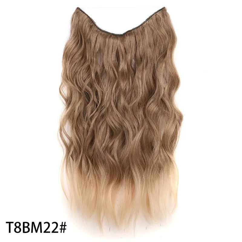 Extensões de cabelo de fio invisível sintético longo 4 clipes em onda encaracolado peruca para mulheres 20 Polegada extensões de cabelo de linha de peixe secreto