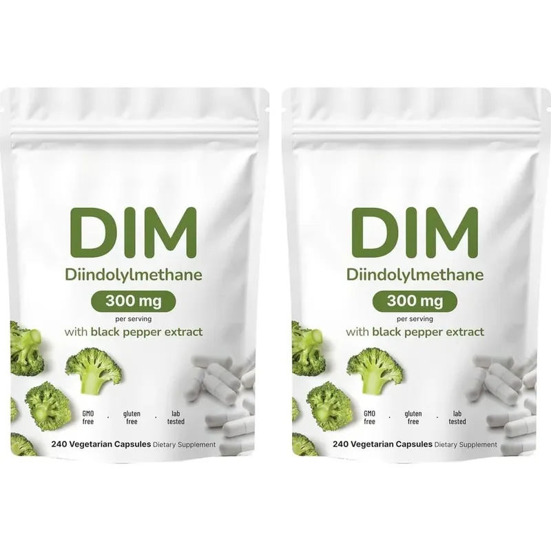 DIM Diindolilmetano Cápsulas Vegetarianas com Extrato de Pimenta Preta Sem OGM Sem Glúten 240 Cápsulas