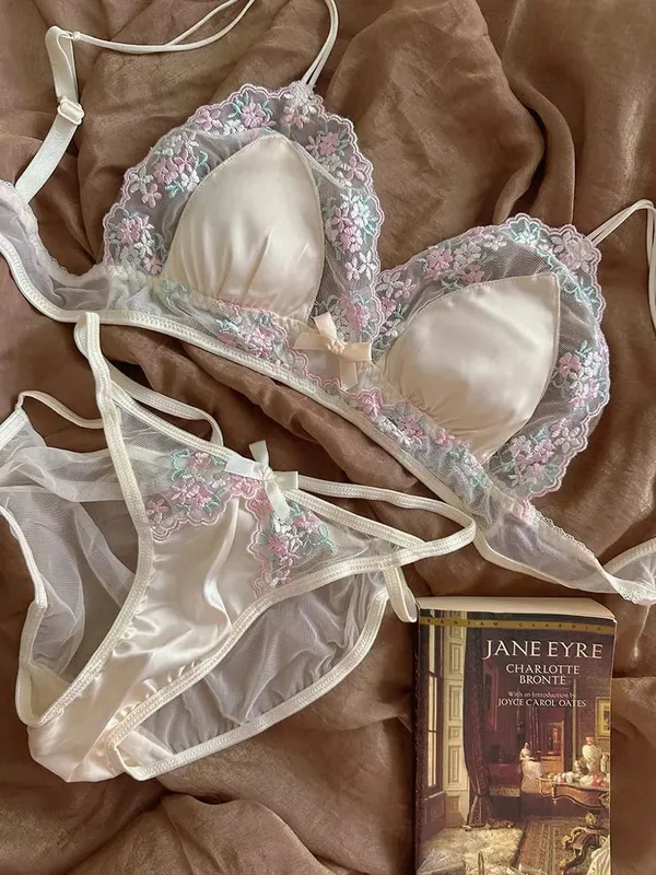 Conjunto de sutiã feminino sem arame, lingerie bralette sem fio, seios pequenos, conforto, tecido elástico macio, roupa íntima pequena