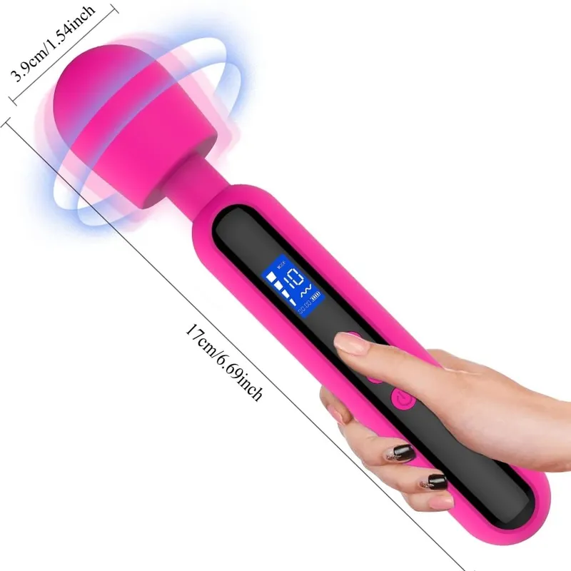 Powerful Magic Wand AV Vibrator for Women G Spot Clitoris Stimulator with LED Display Muscles Massager Masturbator Adult Sex Toy