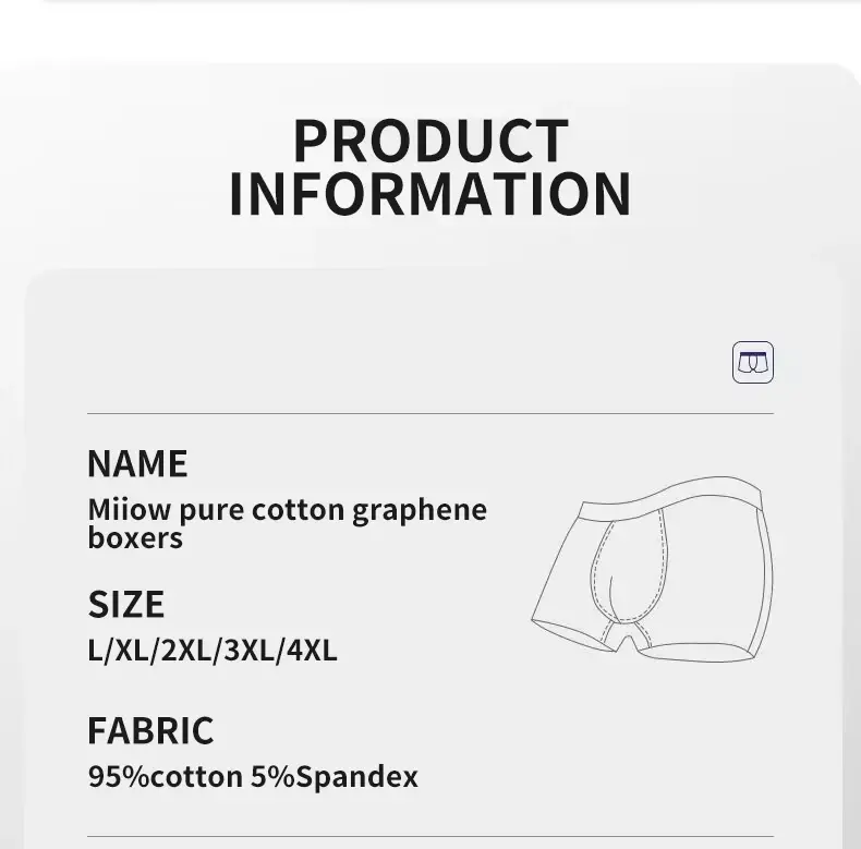 MiiOW 4Pcs Cotton Men's Boxer Underwear Graphene Antibacterial Man Trunks Breathable Striped Men Underpants Boxers Male Panties