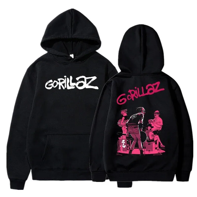 秋冬套頭衫長袖寬鬆柔軟衛衣街頭服飾外套 Gorillaz 印花男女連帽衫