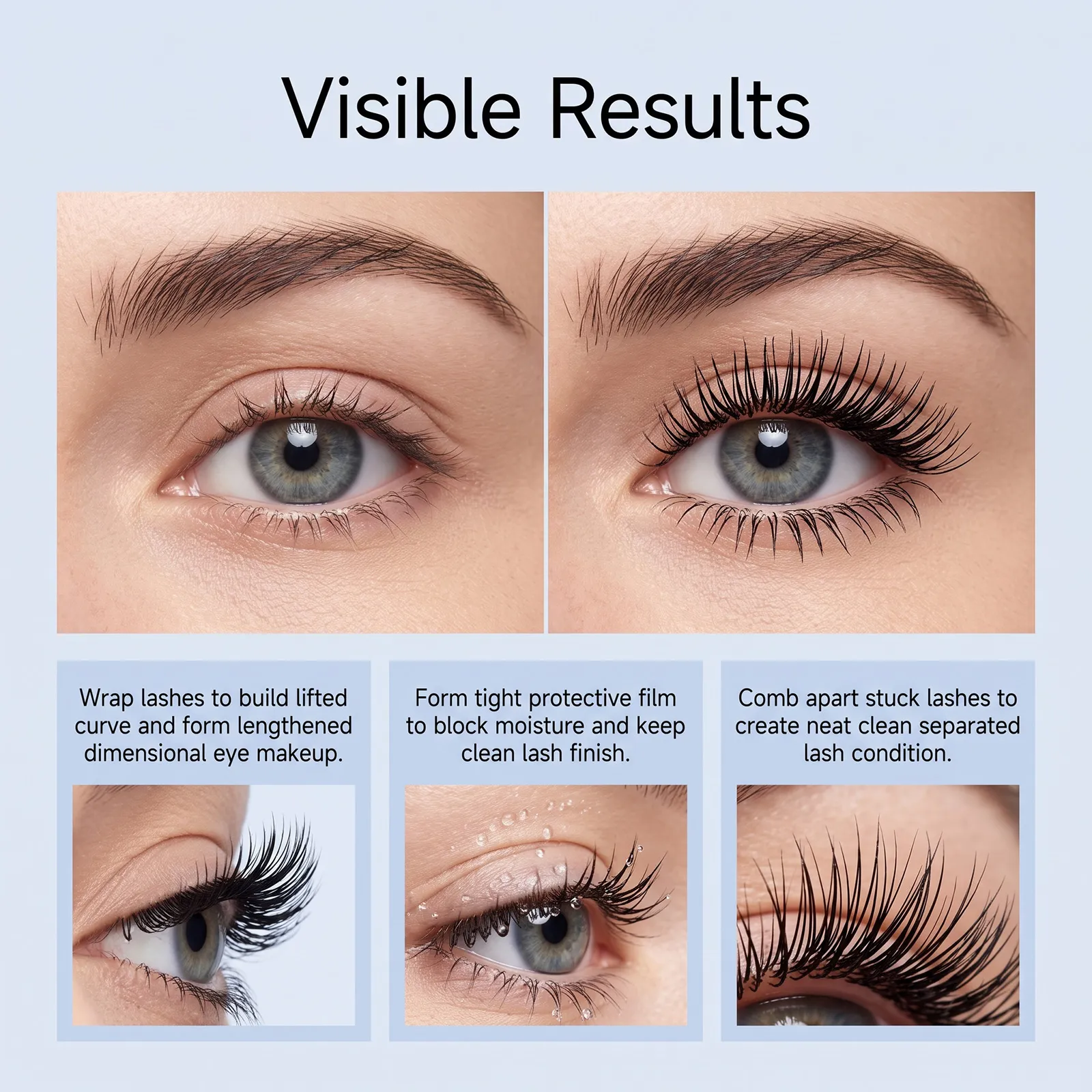 Rímel ondulado de longa duração, à prova d'água, à prova de manchas, volumizador, maquiagem para os olhos, fórmula nutritiva, rímel de fibra de seda preta 4g