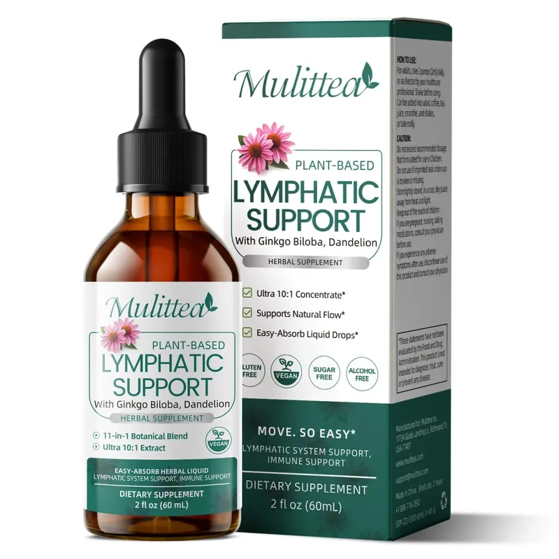 Gotas de suporte linfático 60ml 11 em 1, extrato de equinácea, suplemento de ervas naturais para melhorar a circulação de fluidos, aumenta a imunidade