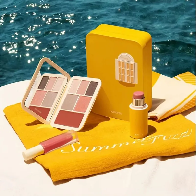 Conjunto de presente de maquiagem de verão, batom, esmalte labial e paleta de sombras, kit cosmético de rosto inteiro para presente de dia dos namorados