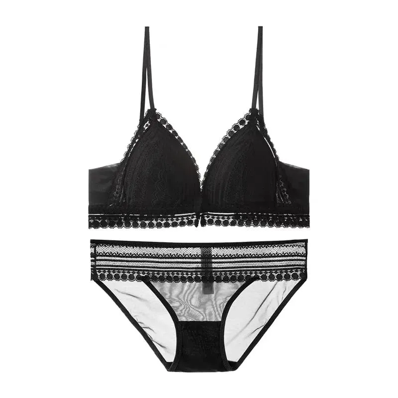 Front Buckle Push Up Lingerie Small Young Girl Intimates Lace Wireless Thin Cup Women U Beautiful Back Bra And Panty Underwear