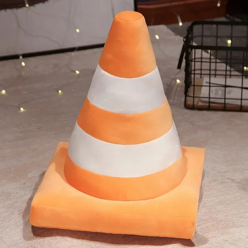 Simulação cone de tráfego travesseiro de pelúcia criativo roadblock brinquedo de pelúcia construção cone sinal almofada boneca crianças meninos estrada jogo presente