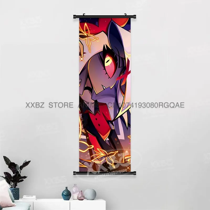 Simple Black Comedy Hazbin Hotel Home Decoration Hanging Painting Cartoon Wall Artwork Scrolls Picture Room Canvas Print Posters