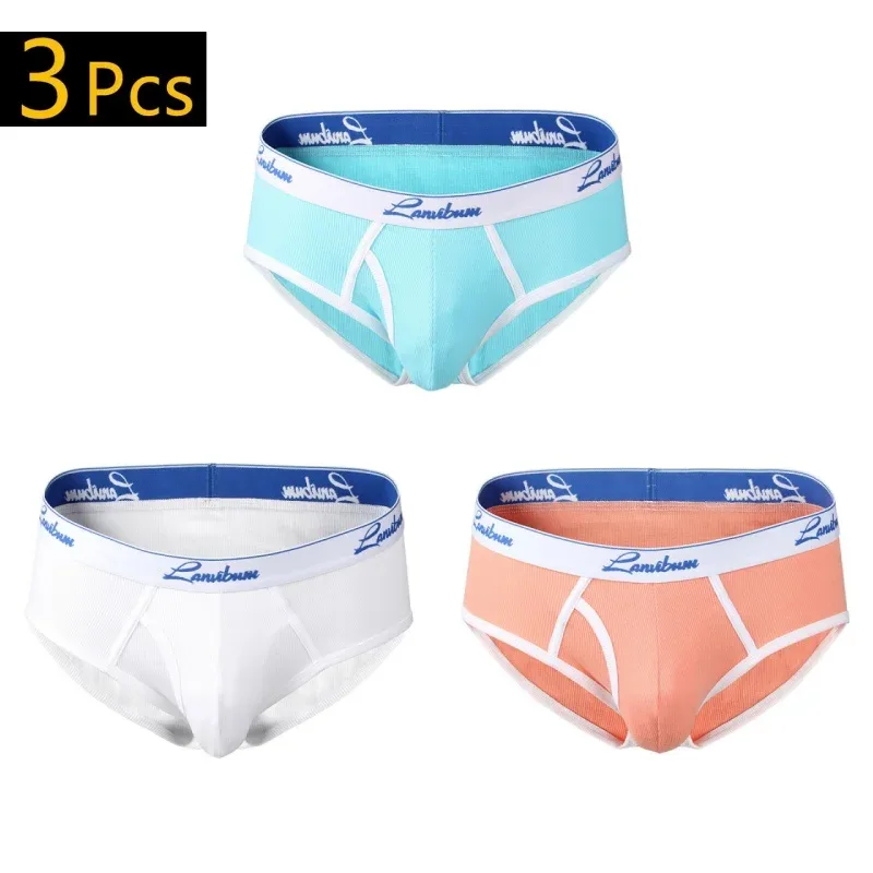1/3 PCS Nova Roupa Interior Masculina Meados de Cintura Fio de Algodão Respirável Cor Sólida Roupa Interior Juvenil Calças Triângulo Masculinas