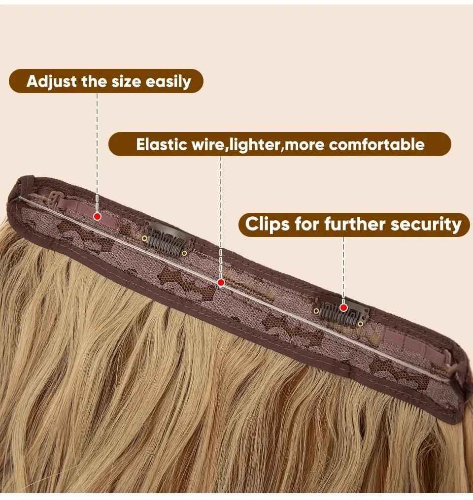 Fio invisível ondulado sintético com clipes, extensão de cabelo, linha de peixe, loiro natural, clipe em peça de cabelo falso