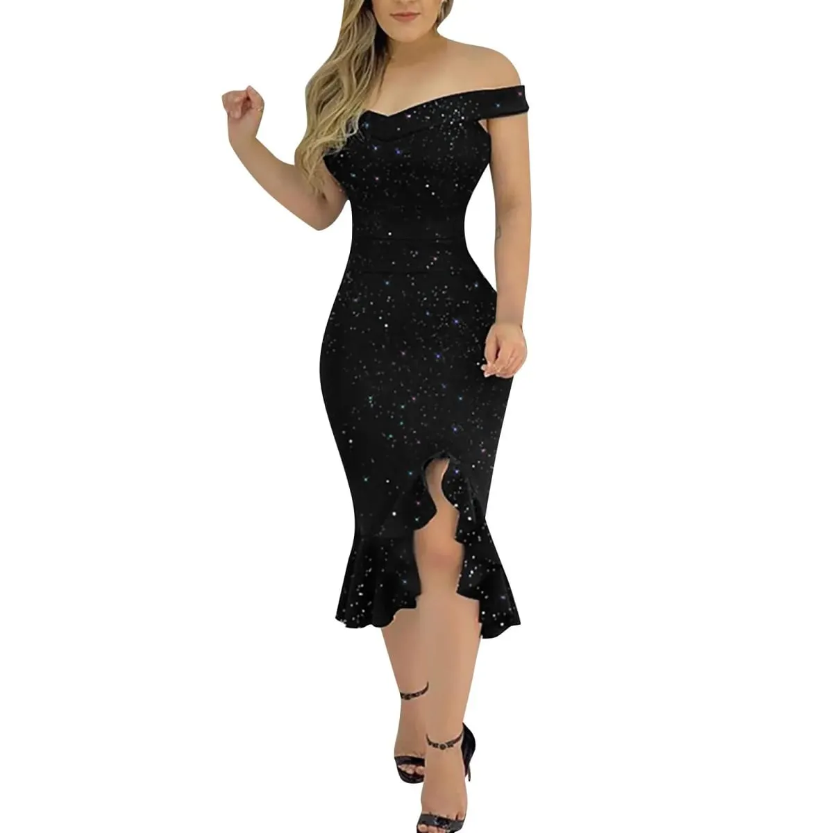 Vestido de festa feminino sexy fora do ombro split plissado sólido bodycon na altura do joelho vestido moda glitter festa vestidos elegantes