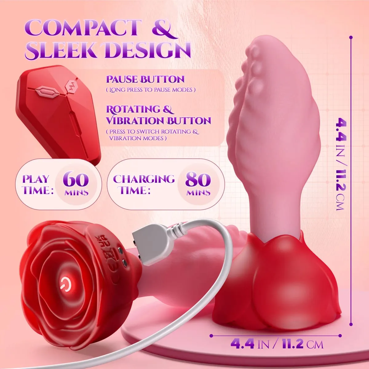 Vibrador de língua com rotação de controle remoto, plugue anal rosa para homens, massageador de próstata, brinquedos sexuais adultos para mulheres, homens, gays