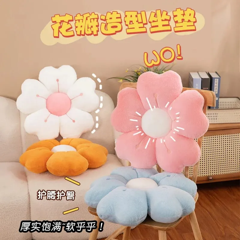 Almofada de pelúcia confortável em formato de flor de margarida - almofada decorativa fofa para cama e sofá tecido de poliéster macio