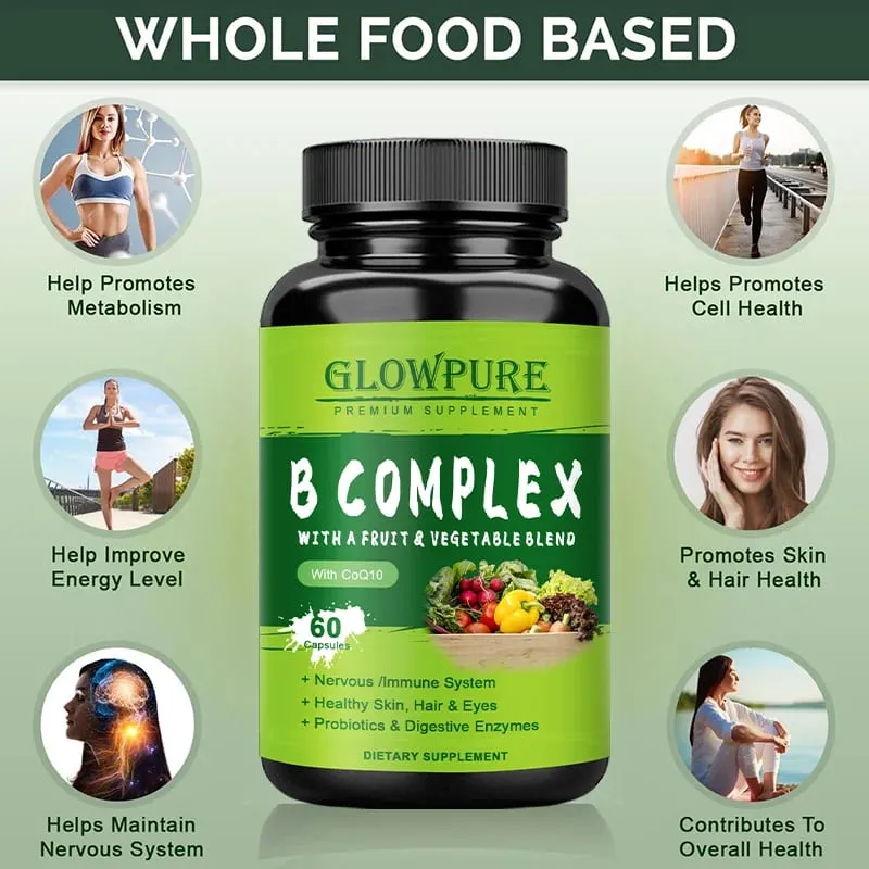 Vitaminas do Complexo B para Sistema Nervoso e Energia - Apoia a Imunidade, Saúde do Coração, Cabelo, Pele e Unhas