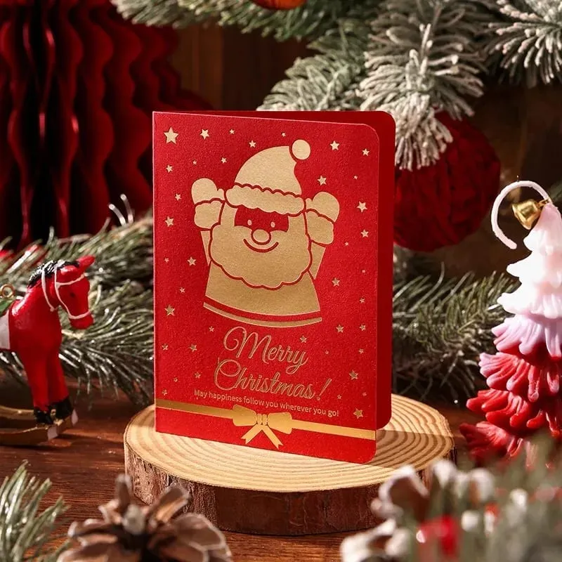 10 pçs vintage folha de ouro cartões dobráveis ​​de natal multi padrão bênção cartões de férias cartões de presente de ano novo