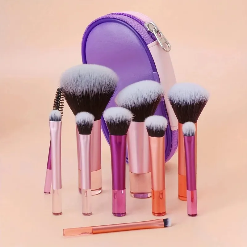 10 pçs mini conjunto de escova de maquiagem em pó sombra fundação blush liquidificador corretivo beleza ferramentas de maquiagem escova suprimentos profissionais