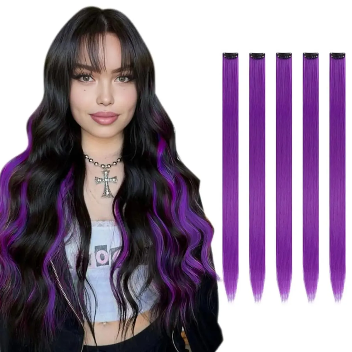 5 pçs clipe colorido em extensões de cabelo sintético destaques festa extensões de cabelo colorido arco-íris falso grampos de cabelo postiços — image 14