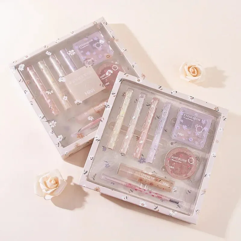 Kit de maquiagem à prova d'água, 8 peças, batom, lápis de sobrancelha, corretivo, blush, paleta de sombra, cosméticos coreanos, conjunto completo para mulheres