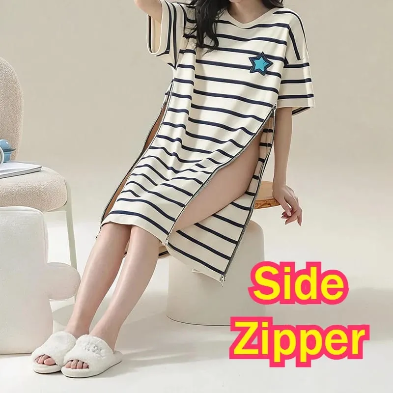 Women's Zebra Pattern Side Open Split Sexy Dresses Long Outdoor Exposed Play SEX Easy Take Off Hidden Zipper Skirts Exotic Type