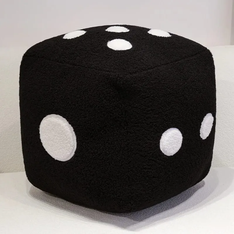 Travesseiro de dados divertido de 25cm, brinquedo de pelúcia macio, preto e branco, adereços de jogo, comparar tamanhos, presente engraçado para entretenimento de festa
