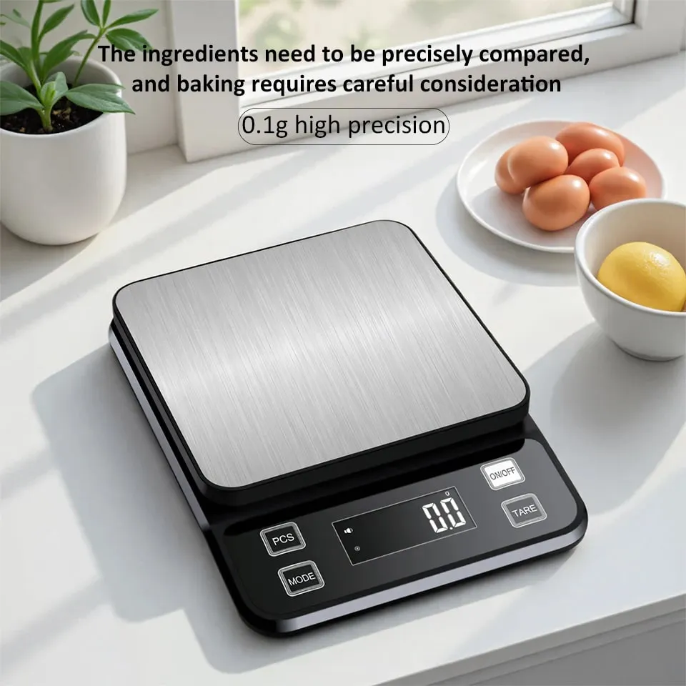 3/5/10kg 0,1g Balança de cozinha eletrônica digital LCD Display totalmente à prova d'água de aço inoxidável ferramenta de medição e pesagem — image 10