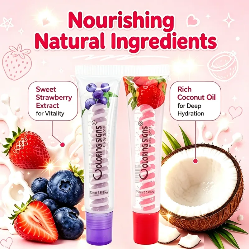 Fruity Lip Gloss Strawberry Blueberry Shiny Lip Oil Moisturizing Plumping Shimmer Lip Makeup Hydrating LipstickFor Girls